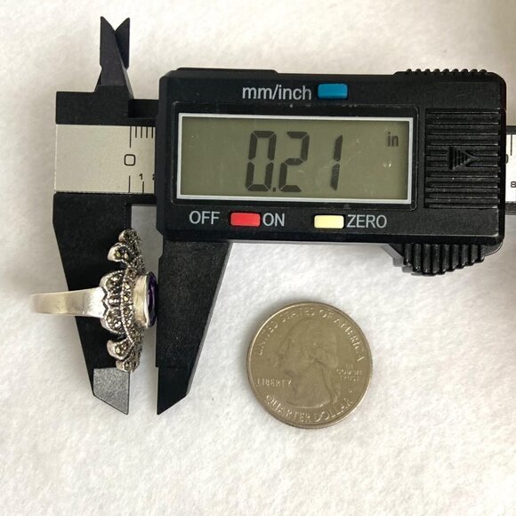 Sterling Silver 925 HAN Thai Oval Amethyst 1" Large Marcasite Ring Sz 6.25 - Picture 14 of 16